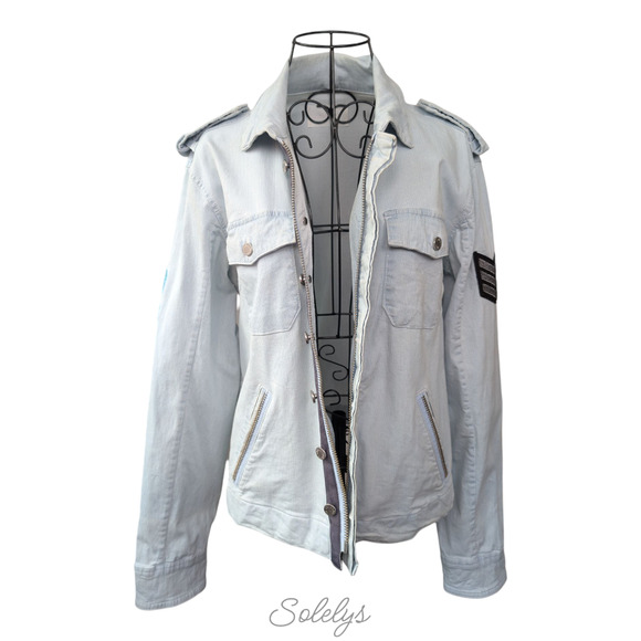 Zadig & Voltaire Kavy Rae Light Blue Cotton Military Utility Jacket Patch Medium - Picture 14 of 15